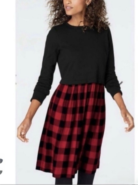 J. Jill Dresses & Skirts - J. Jill Mixed Media Buffalo Plaid Dress Long Sleeve XL Petite